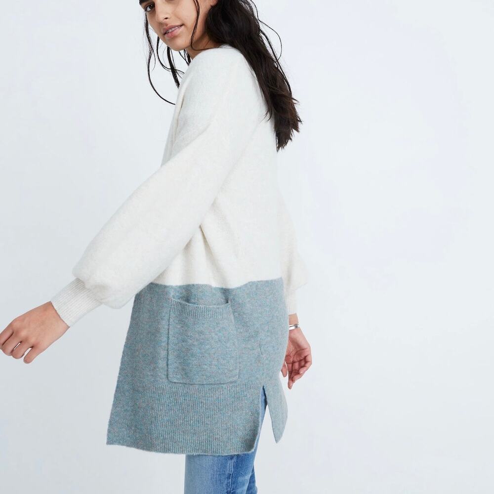 MADEWELL Edgewater Bubble Sleeve Cardigan Sweater Colorblock XS K5801 - Picture 11 of 11